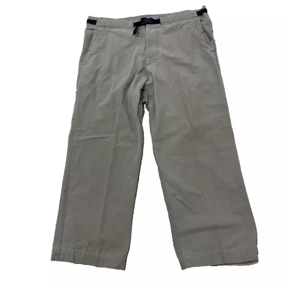 PRANA Brown Twill Carpenter Pants Mens XL Made USA Wide Belted Outdoor 38x28
